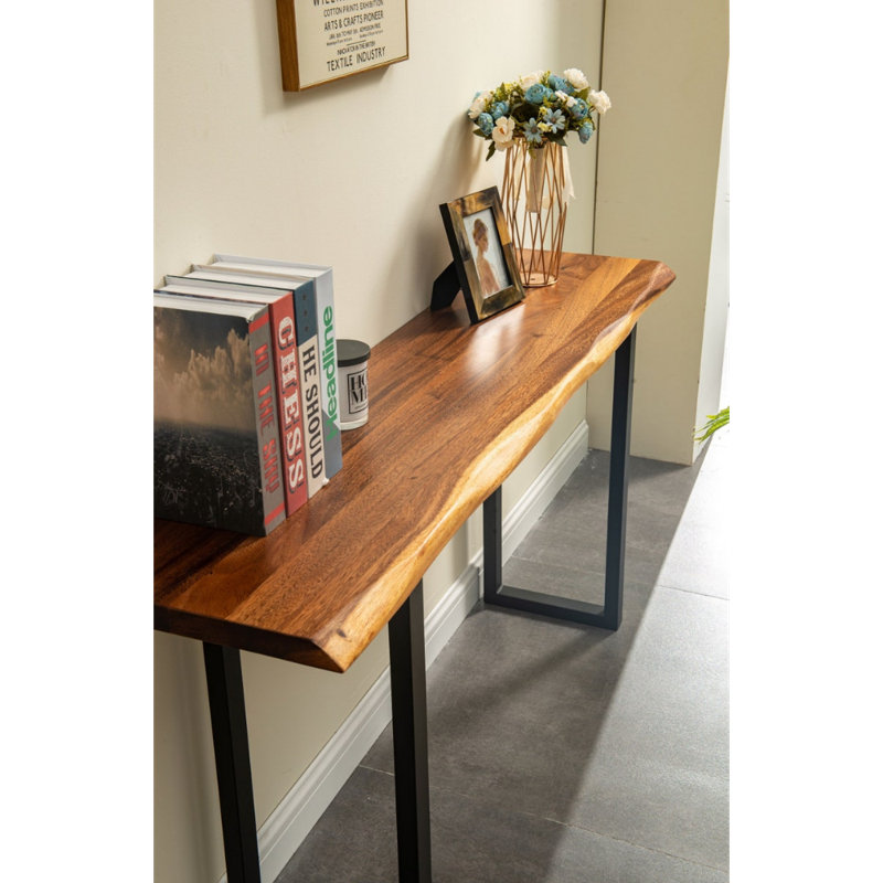 Console Table with U Shaped Legs and South American Walnut, Live Edge Desk, 29.5" H x 58" W x 14" D