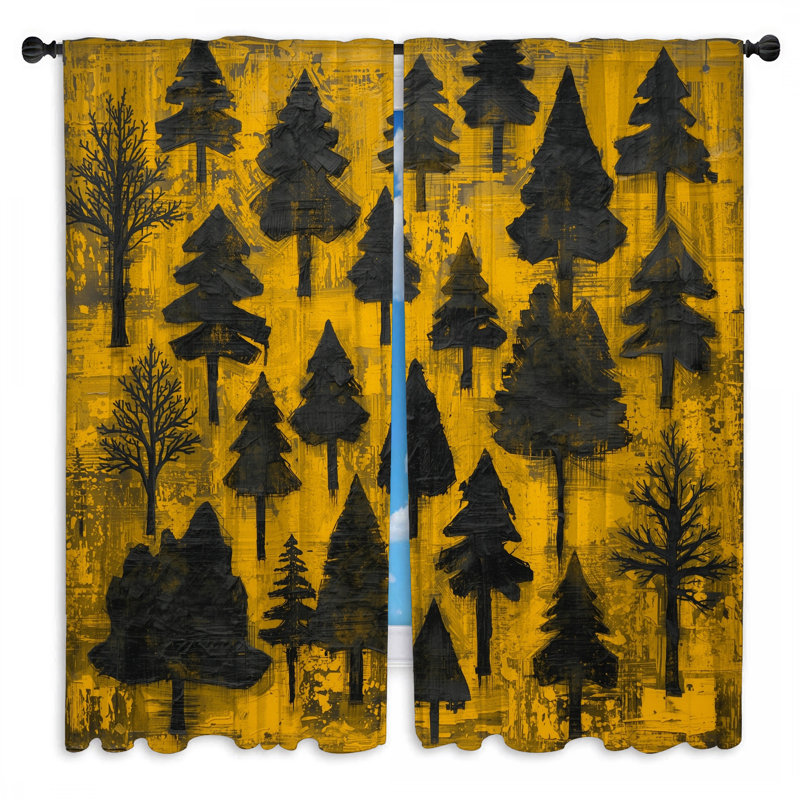 Arbres noirs sur des rideaux de fenêtre jaunes et voilage obscurcissant - 2 panneaux, 20 po x 60 po - 2 panneaux