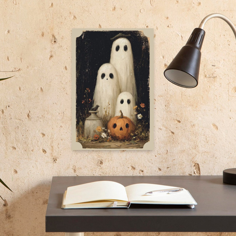 Whimsical Ghost Family Rustic Vintage Whimsical Bird Autumn Flower Wall Art Print 1 Piece Wrapped Canvas Wall Art