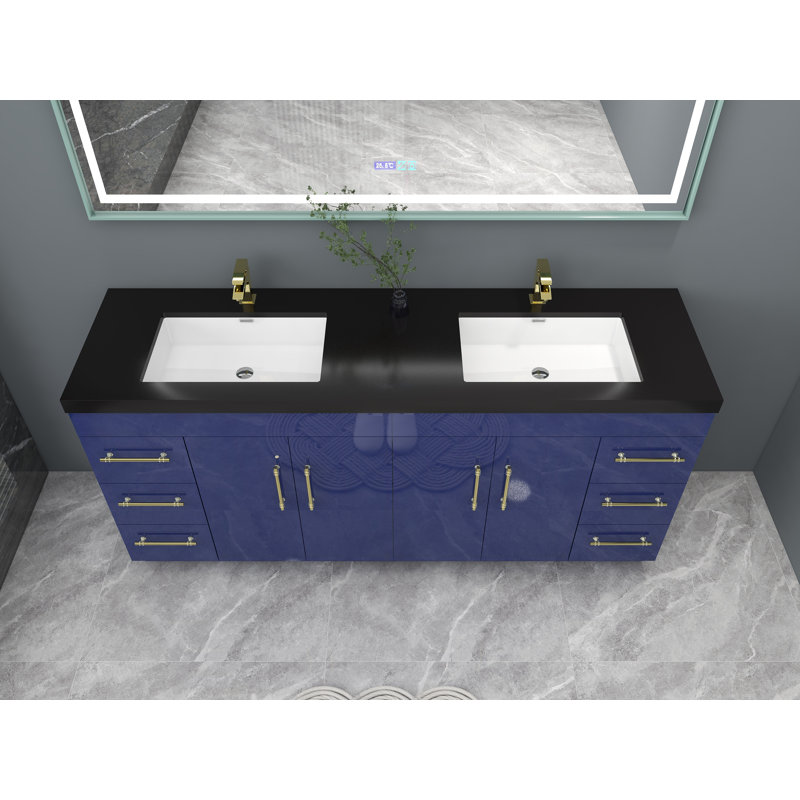 Ensemble de meuble-lavabo double 72 po Campman, Or mat, Bleu nuit brillant
