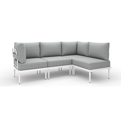 4 Pieces Patio Furniture Set, Metal Sectional Sofa Patio Conversation Set With 6 Inch Cushions