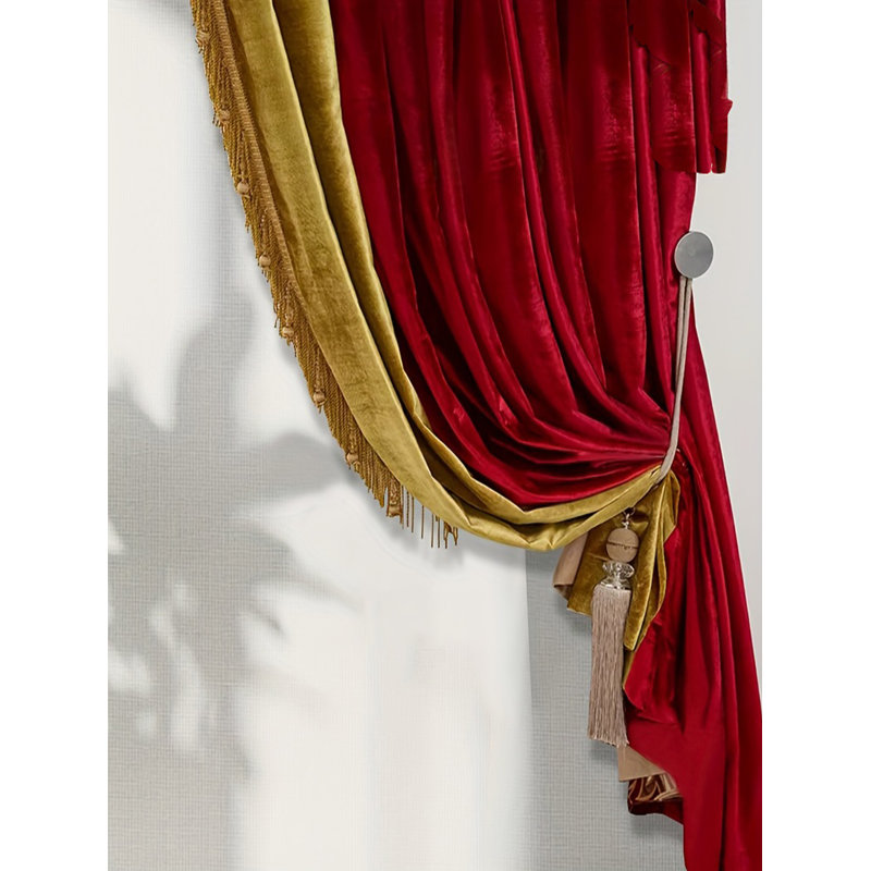 American Thick Velvet Red High-end Curtain Fabric Finished 2pc