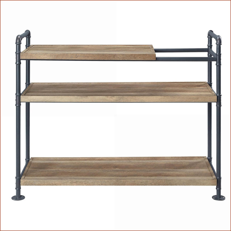 Bibliothèque, 3 tablettes industrielles chêne et noir sable | Chêne | Ouvert à l'arrière