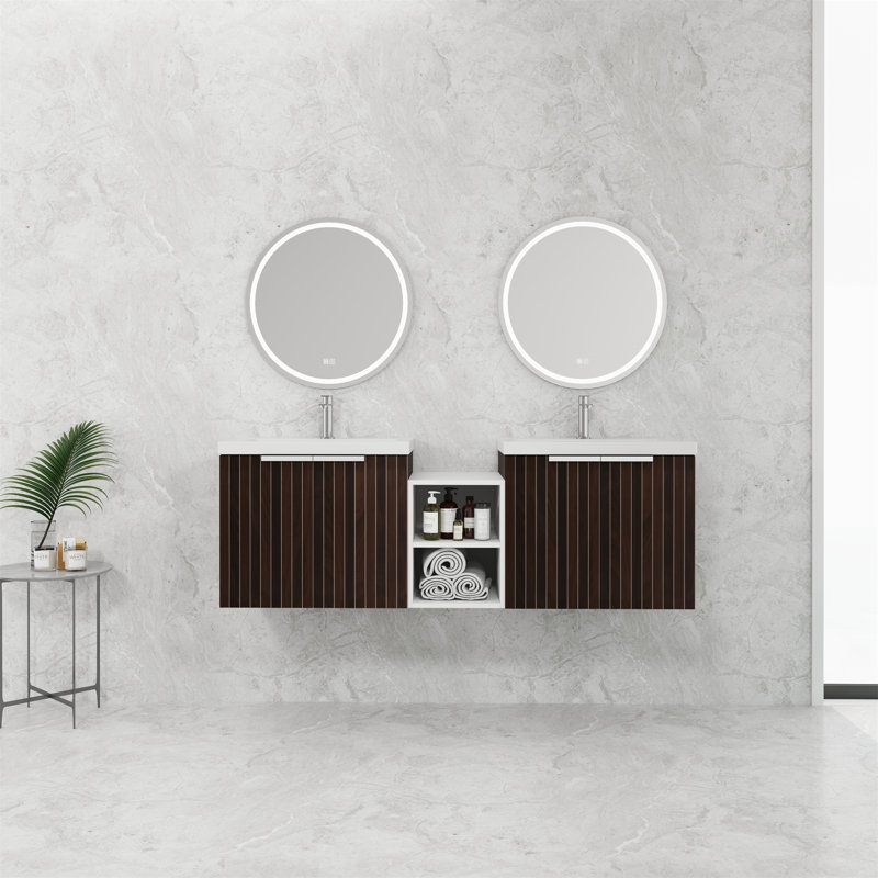 Meuble-lavabo à fermeture en douceur avec lavabo, 59"