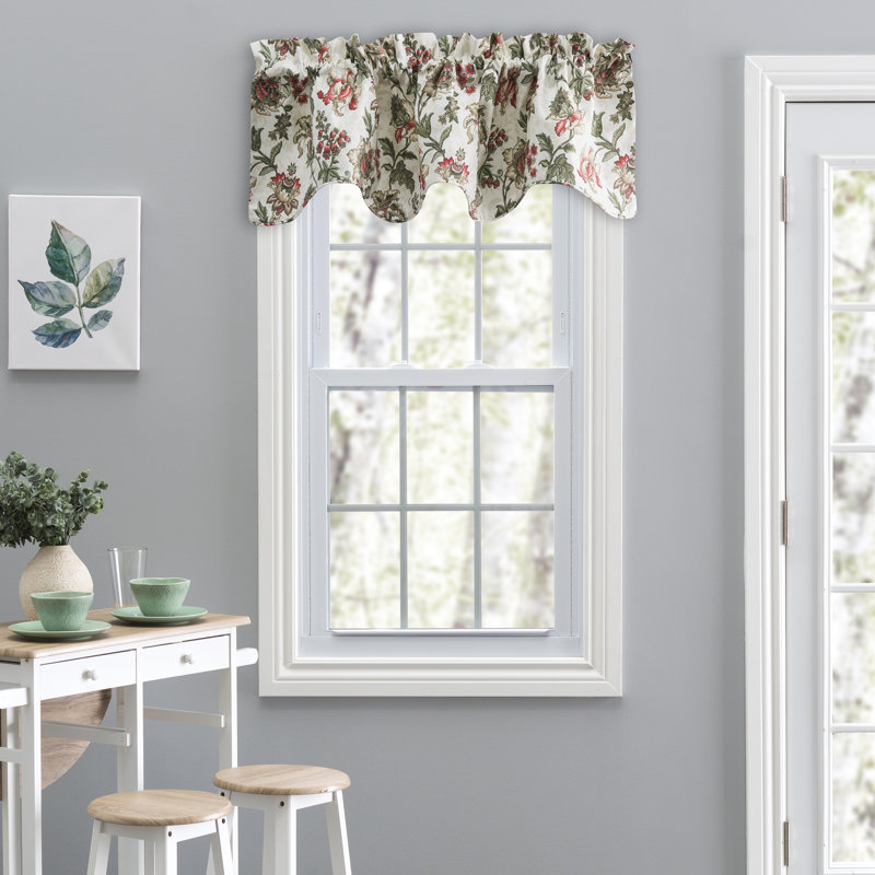 Tania Cotton Blend Floral Scalloped Window Valance, Brick