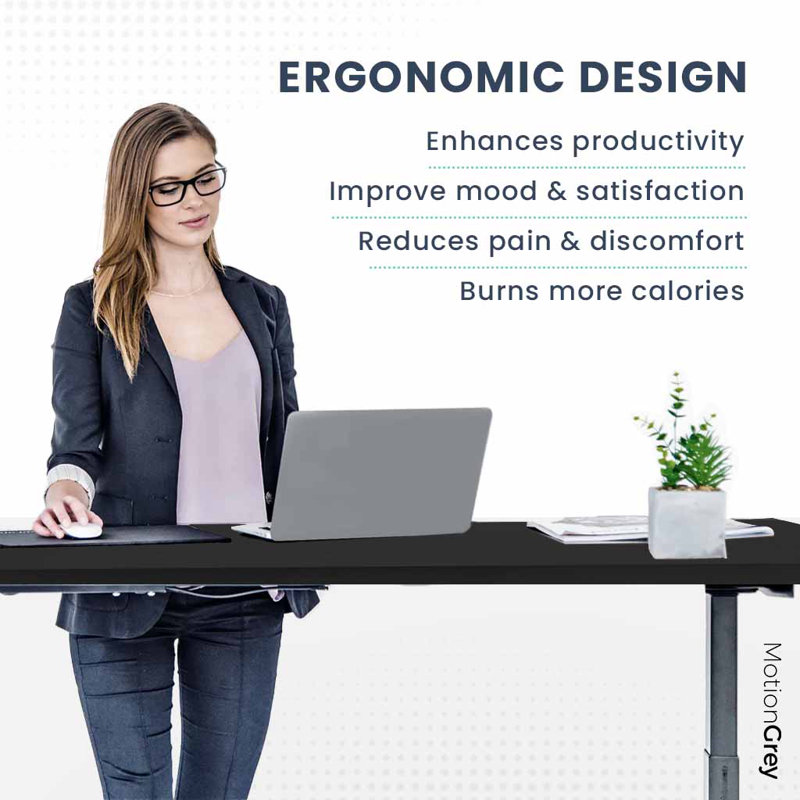 Electric Height Adjustable L-Shaped Standing Desk - Left and Right Side Black and White Frame with 63" Black and White Color Top