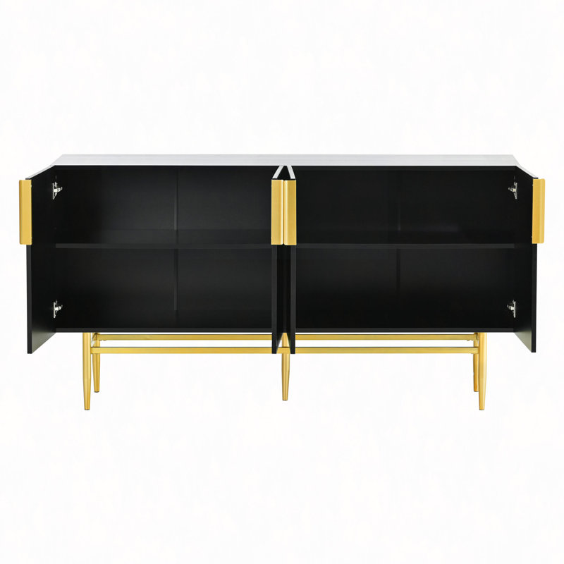 Buffet moderne à 4 portes avec poignée en métal doré pour salle à manger, salon, chambre à coucher et couloir