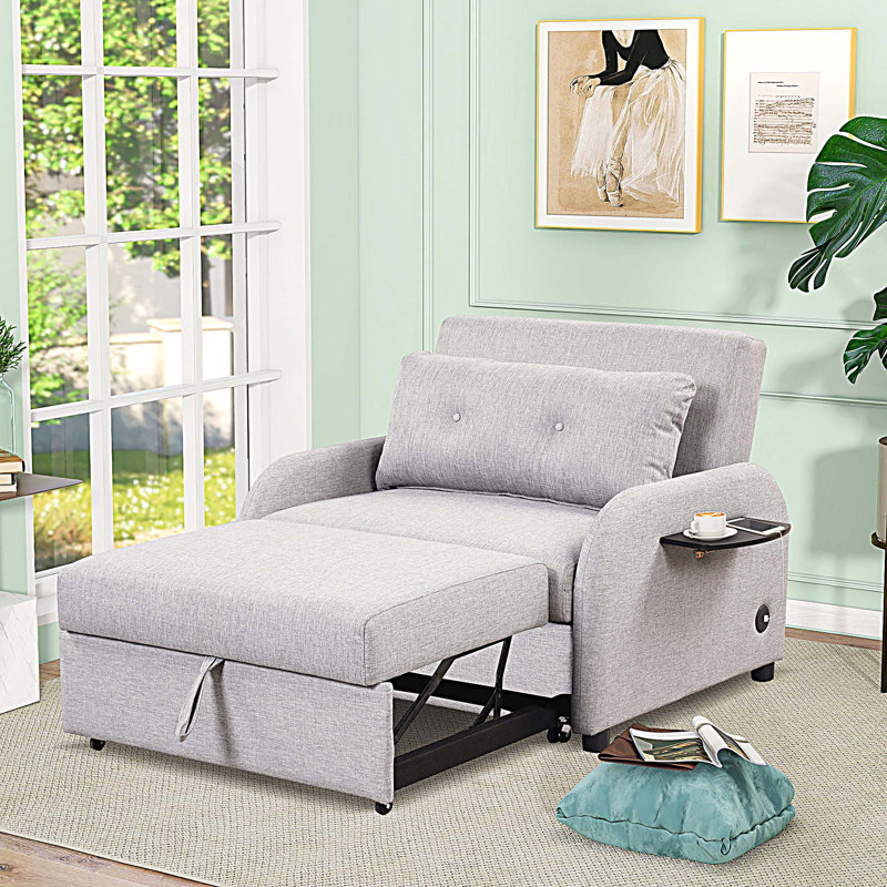 Canapé-lit escamotable 3 en 1 avec charge USB, Gris