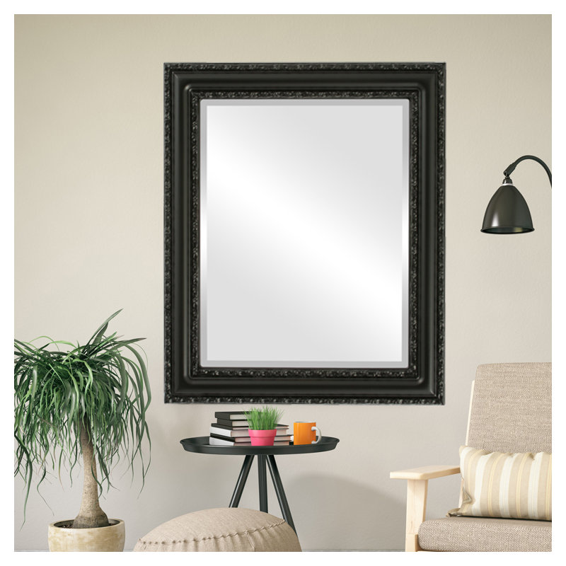 Workington Wood Flat Wall Mirror, 19" H x 15" W, Matte Black