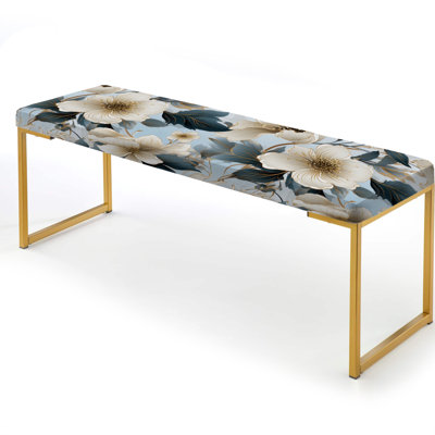 Contemporary Floral Elegance Cottage Collage II - Floral Upholstered Gold Bench
