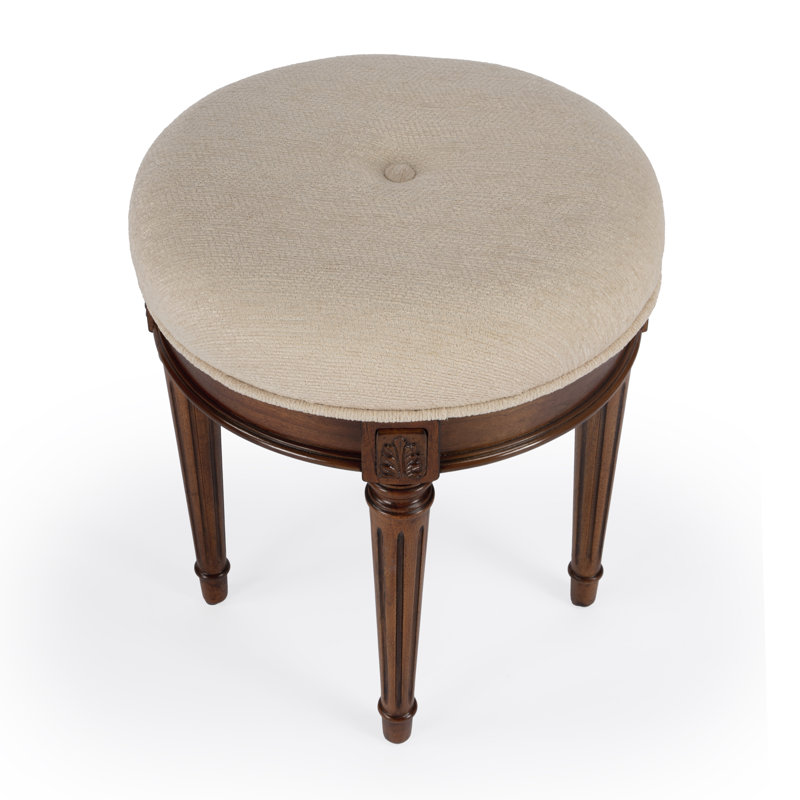 Bernadette Upholstered 18"W Vanity Stool, Olive Ash Burl, Brown/Coffee