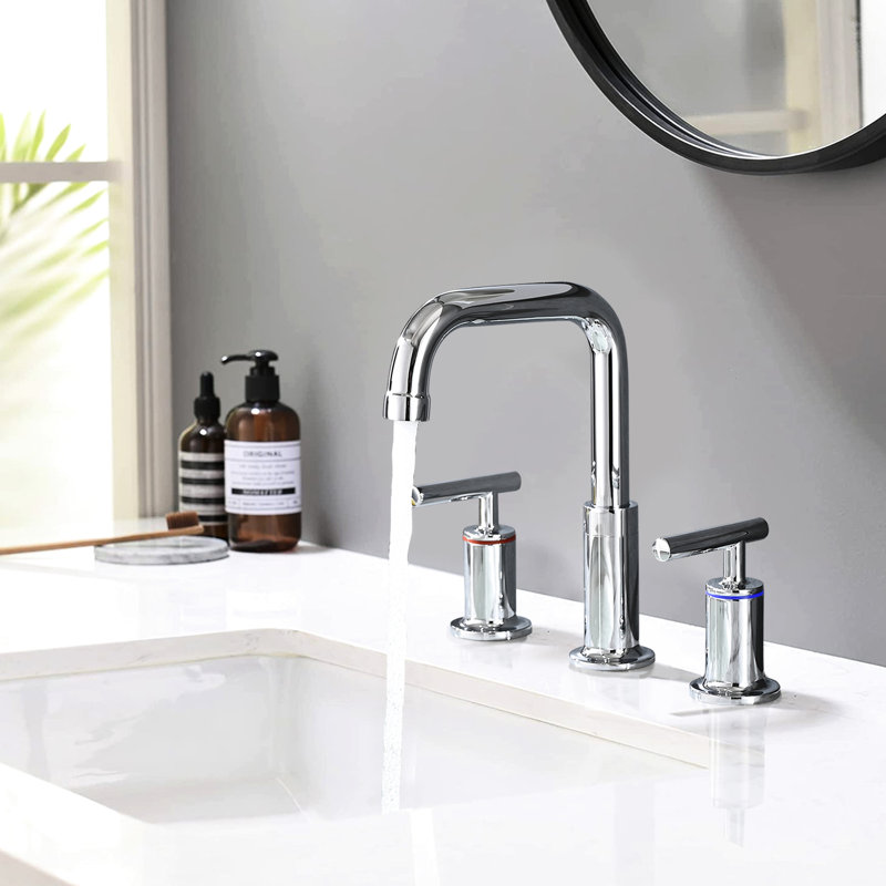 8 In. Widespread Bathroom Faucet In , 2 Handles, Pop Up Drain, 360 Swivel, Ceramic Disc Valves, Smooth Water Flow Faucet, Lever 3 Design, Swivel Spout, User-