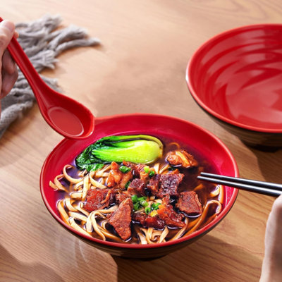 Ensemble de 16 bols Ramen, bol à soupe de qualité restaurant, vaisselle en mélamine 33 oz avec cuillères, baguettes et supports pour Udon Soba Pho