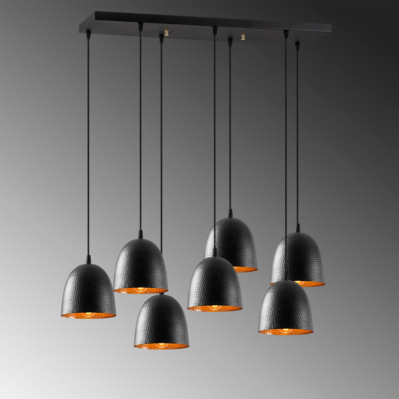 Lustre industriel moderne, structure en métal noir, hauteur réglable 44,5 po x 13,8 po | Diamètre du capuchon: 6,3 po, hauteur: 6,7 po | Parfait pour la décoration scandinave, 7 x E27 de 40 W maximum, indice de protection IP20, solution d'éclairage élégante