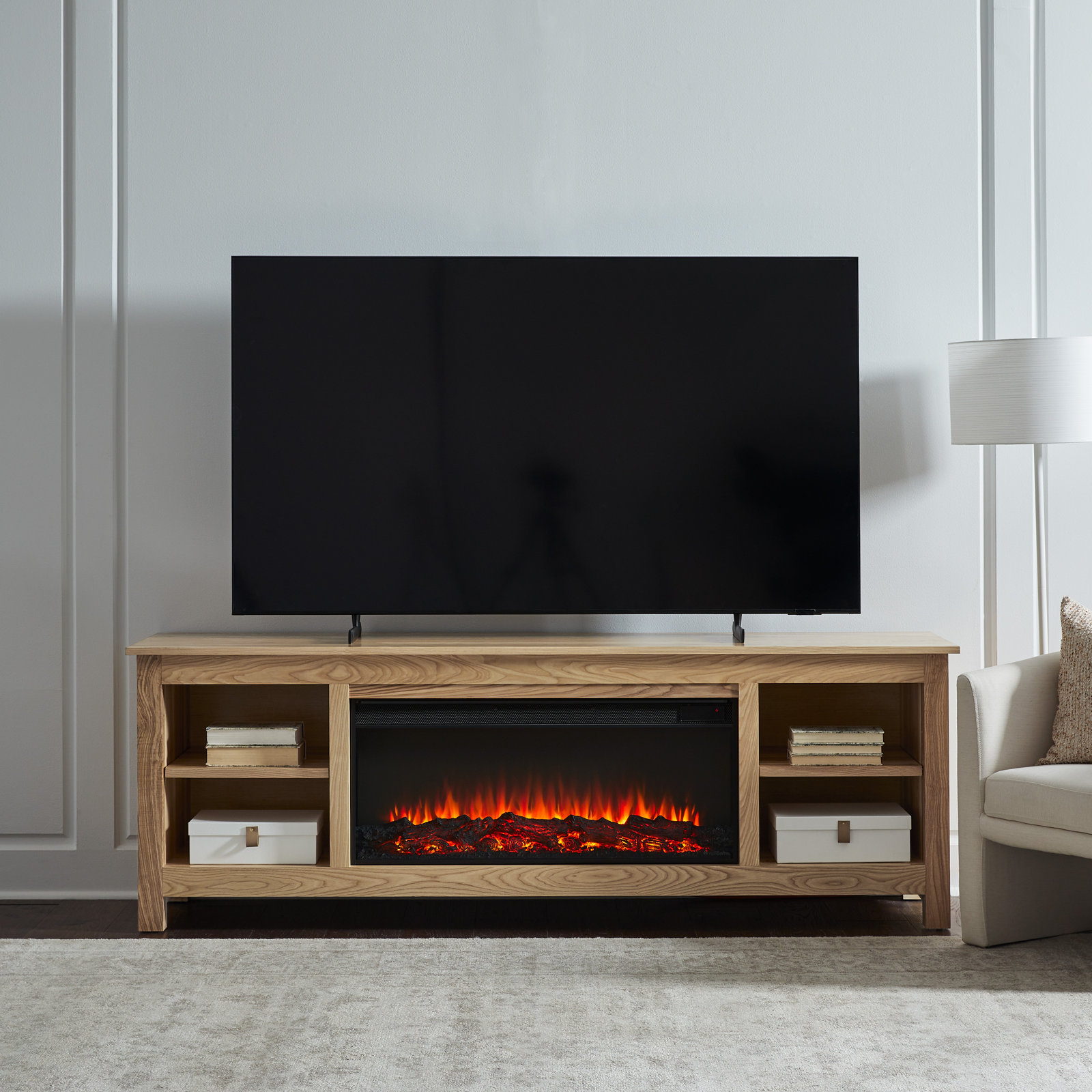 Charley Electric Fireplace TV Stand, Caramel Ash
