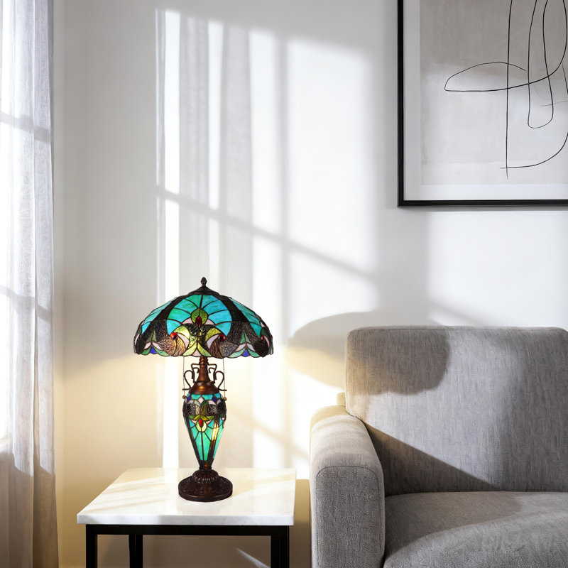 Retro Stained Glass Table Lamp With 3 E26 Warm