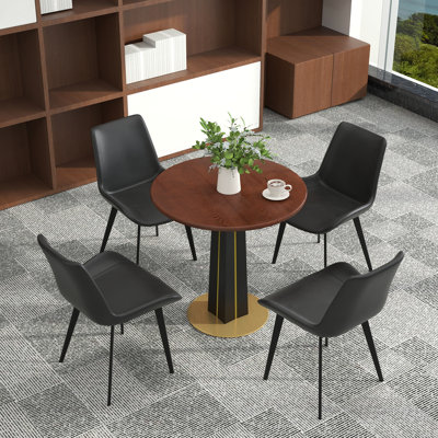 Ensemble de 5 tables de conférence modernes en bois massif, comprenant 4 chaises en similicuir