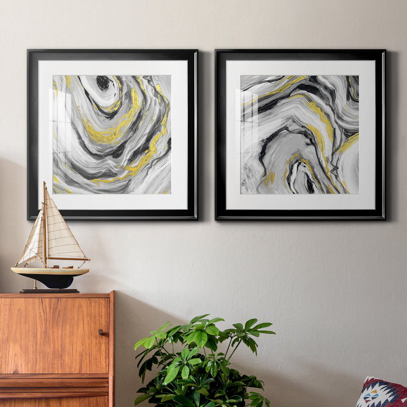 «Bold Agate I», ensemble de 2 impressions encadrées, H 17,5 po x l 35 po x P 1,5 po, Noir
