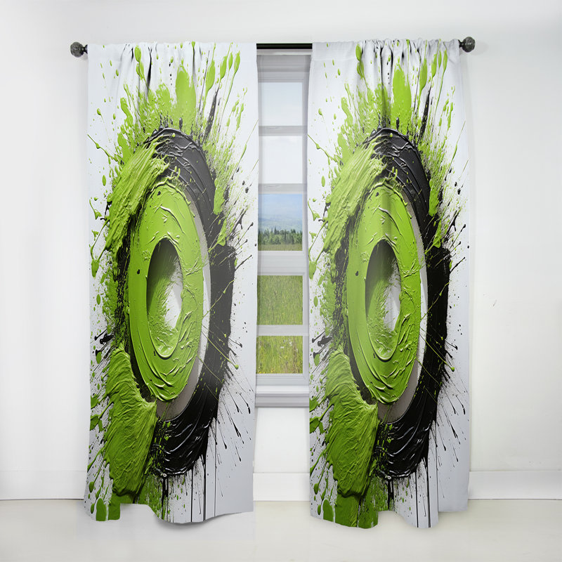 Ermentrude Green Spiral Neon Fusion I - Rideau moderne - Velours obscurcissant - 1 panneau, L 52 po x L 84 po