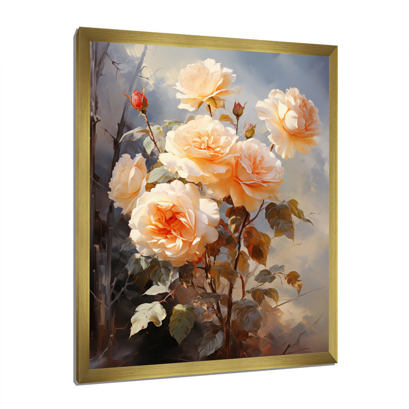 Impression romantique Carsta Peach Roses II, Encadrement doré, H 20 po x l 12 po x P 1 po