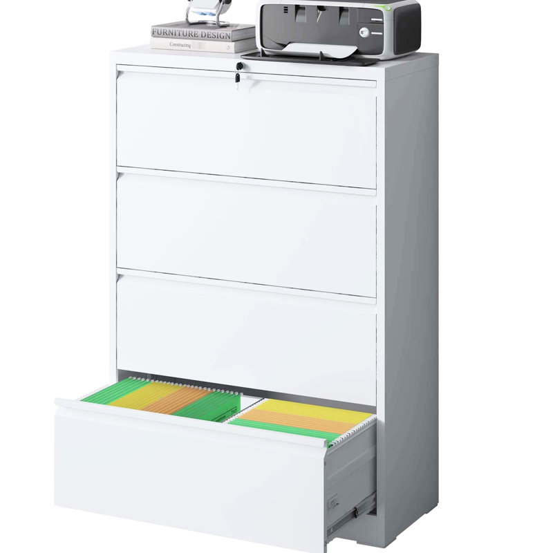 Metal 4 Office Filing Cabinet, White Lockable Accommodates Legal/A4/F4 Size, Stable Build Cabinet Storage Locking File For Home Office, Stores Legal/Letter/A4/F4 Size Documents, Smooth Operation