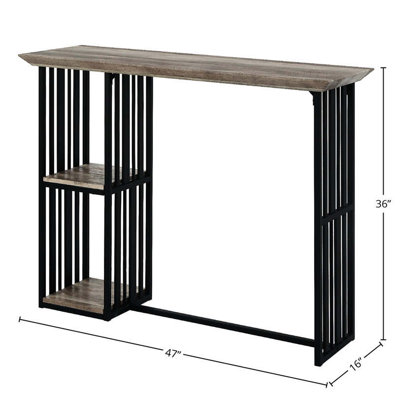 Table à hauteur de comptoir avec plateau en chêne et 2 tablettes - Base en métal noir sable à 2 tablettes pour une utilisation polyvalente
