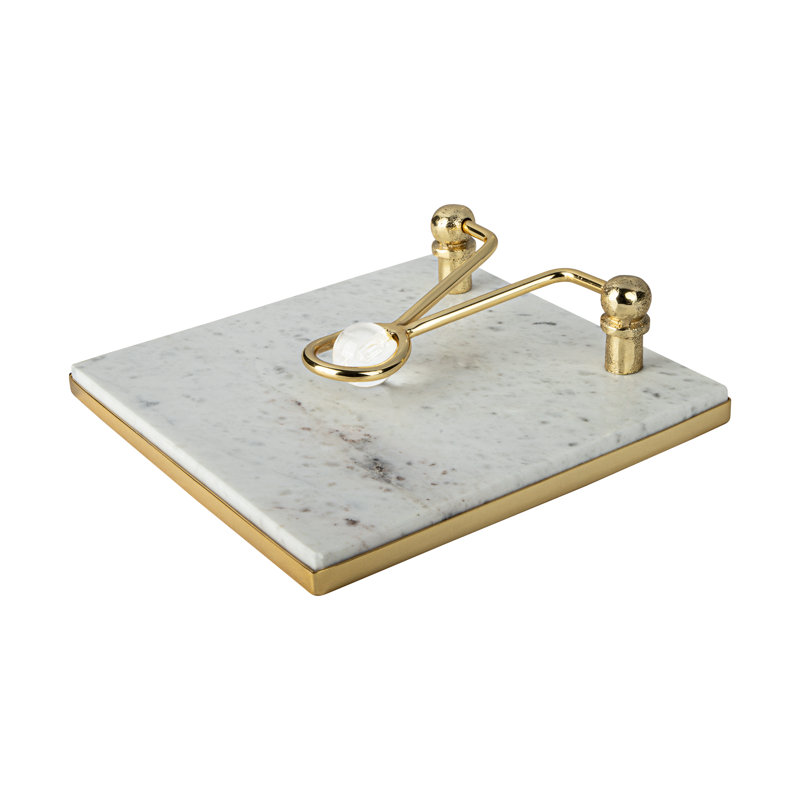Square Napkin Holder With Ball - 7.5", Clear/Marble