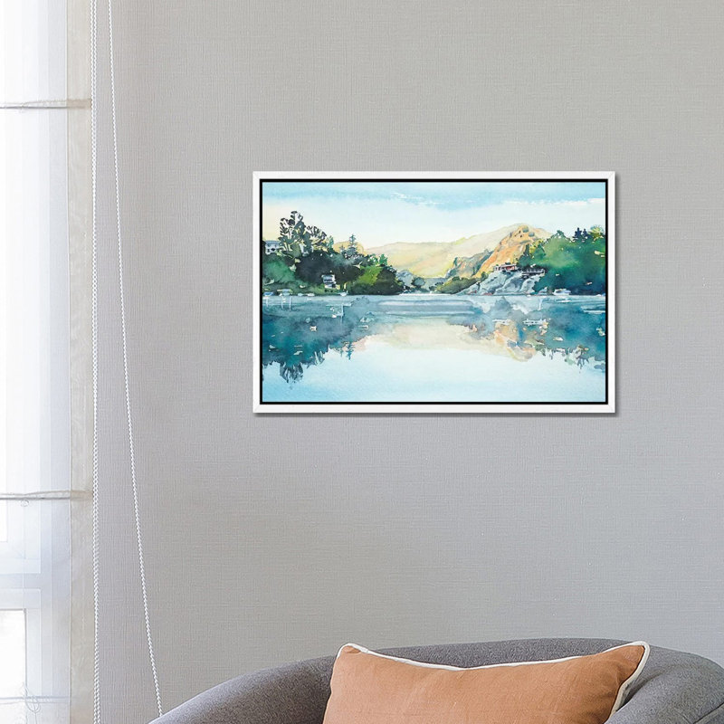 Frosty Morning - Malibou Lake by Luisa Millicent - Painting on Canvas, White Framed, 45.72cm H x 66.04cm W x 3.81cm D