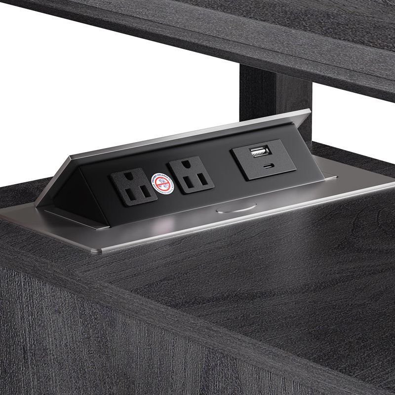 2 Drawers End Tables with Storage and Fast Charging Station for Living Room, Black