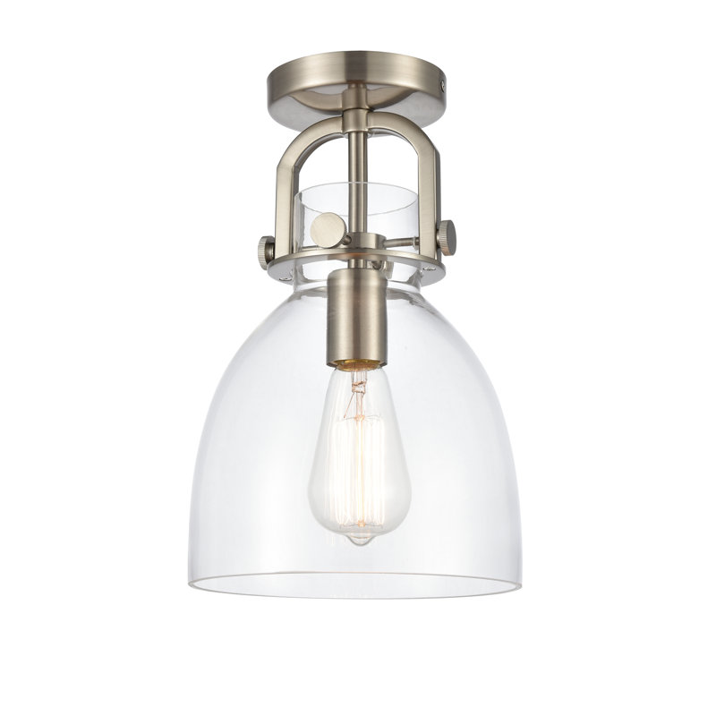 Plafonnier simple semi-encastré en forme de dôme à 1 lumière 8 po Borgen, Nickel satiné brossé, Clair, Ampoule de 60 watts