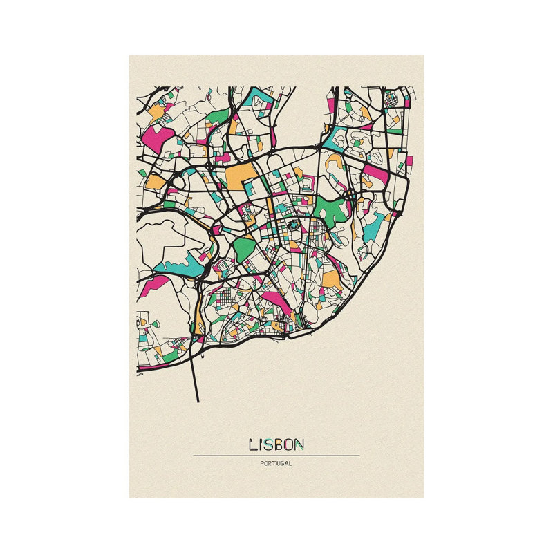 Lisbon, Portugal Map by Ayse Deniz Akerman - Wrapped Canvas Print, 152.5 cm H x 101.5 cm W