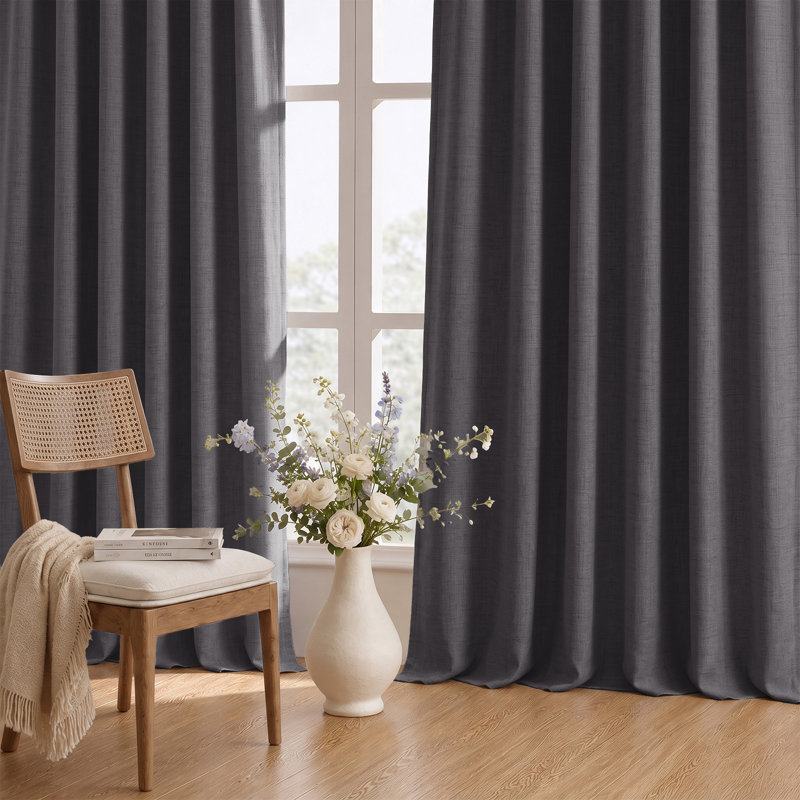 Paire de rideaux occultant et texturé 100% lin 50 po (ensemble de 2), L 50 po x L 120 po, Gris foncé