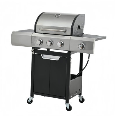 3-Burner Propane Grill  With Side Burner, Lid, Wheels