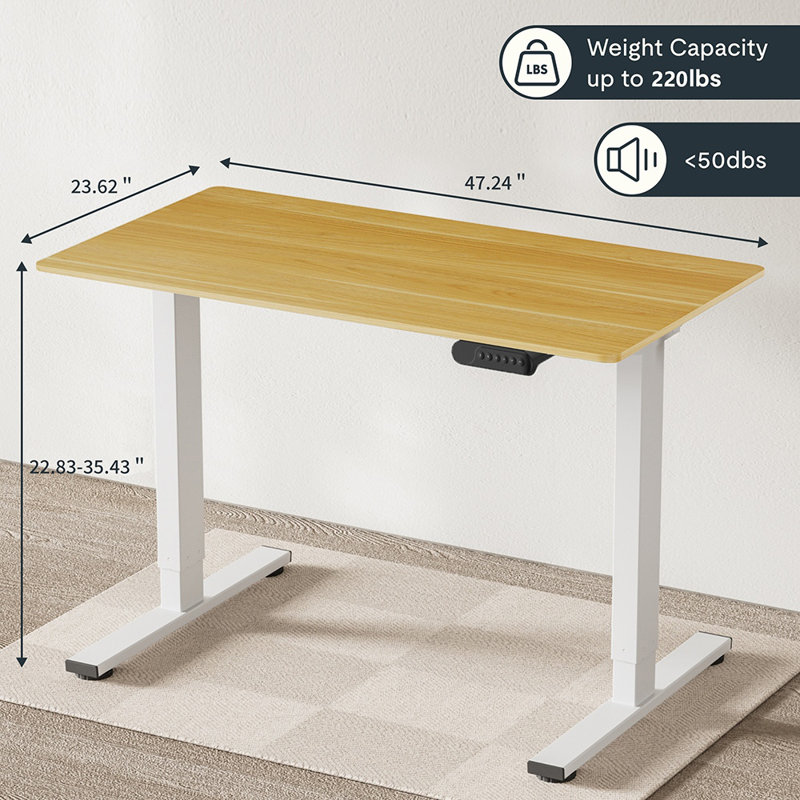 Electric Adjustable Height Standing Desk, Brown/White, 35.43" H x 47.24" W x 23.62" D