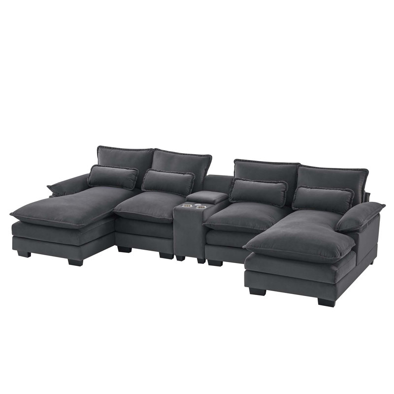 5-Piece Upholstered U-Shaped Sectional, Gray Velvet