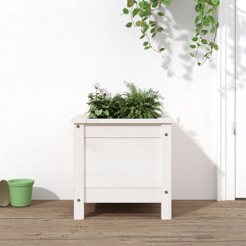 Bojana Wood Pot Planter, White, Pine, 39cm H x 40cm W x 40cm D