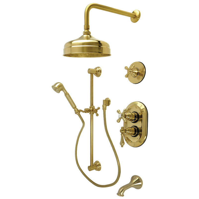 Kingston Brass Restoration Thermostatic Tub and Shower System, Brushed Brass