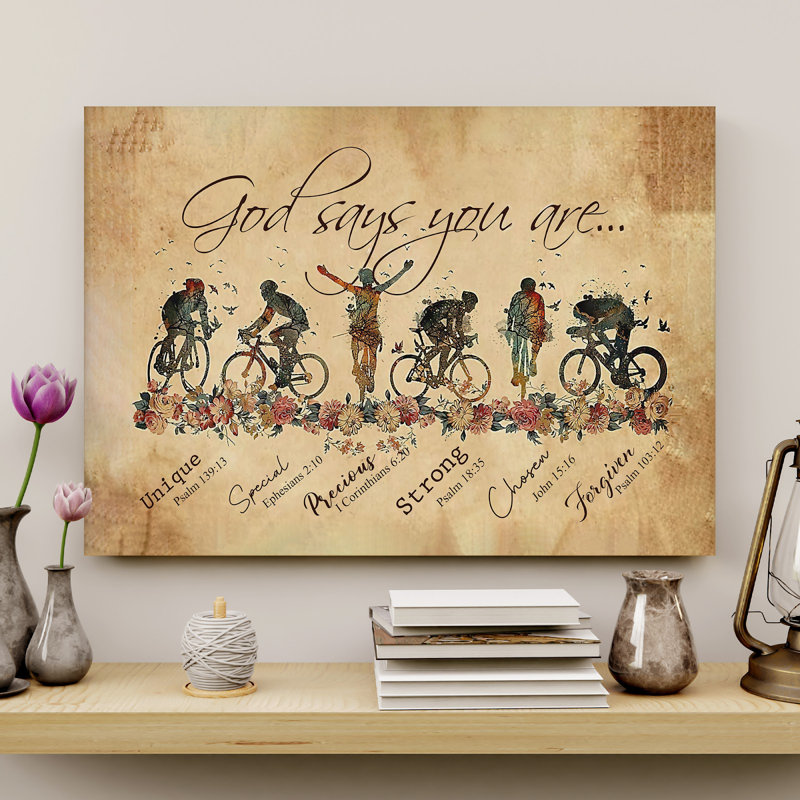 «Cycling - God Says You Are», toile tendue sur toile, H 24 po x l 36 po x P 2 po