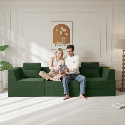 Canapé-lit futon 3 places, canapé-lit convertible de 106 po pour le salon, canapé-lit pliant 4 en 1 en mousse de velours côtelé désossé dans une boîte, matelas de sol pliable et confortable, vert