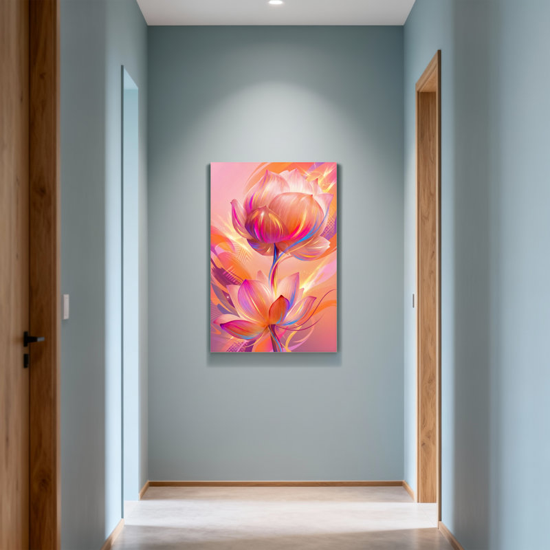 Plantes et fleurs, art floral abstrait avec des couleurs vives et des pétales doux, H 18 po x l 12 po