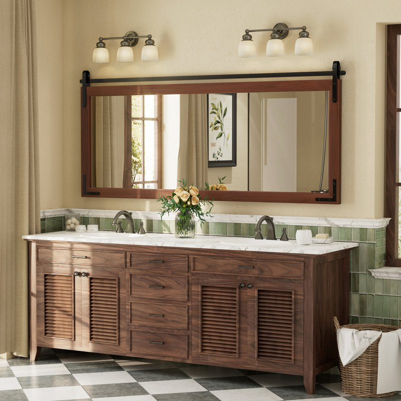 Miroir mural Amara Rustic Farmhouse, 72 po x 32 po; Horizontale, Brun