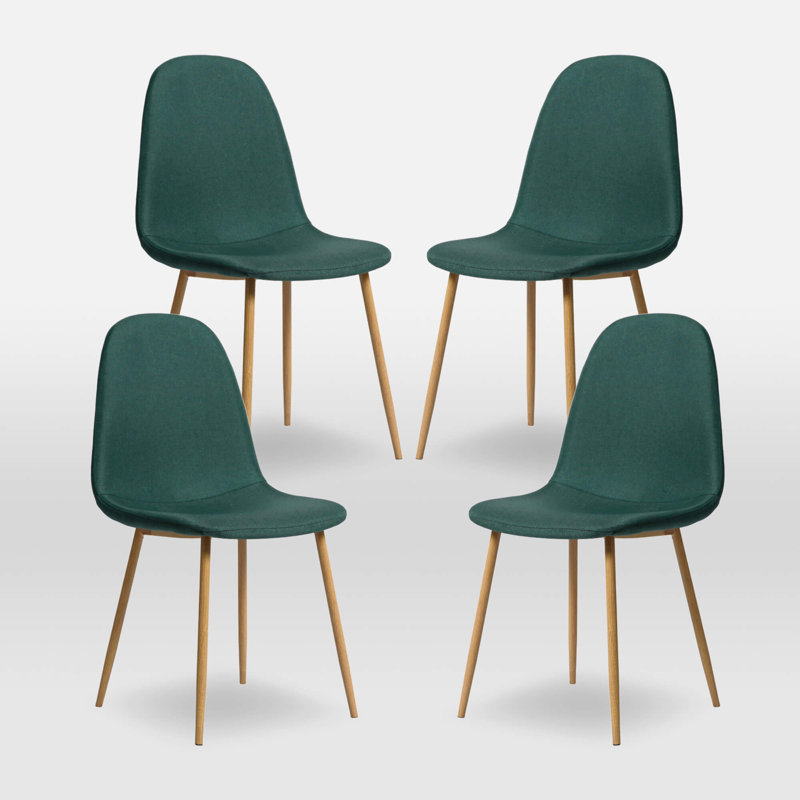 Asteria - Linen Dining Chairs - Modern Kitchen & Dining Seating, Dark Green, Natural Wood, 2