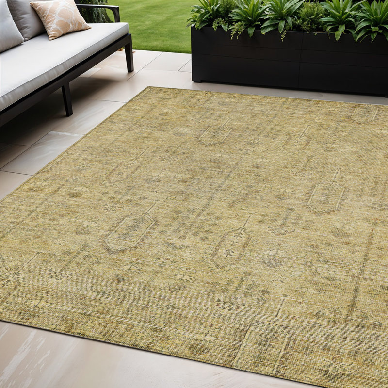Tapis intérieur / extérieur lavable 5 pi x 8 pi doré et taupe