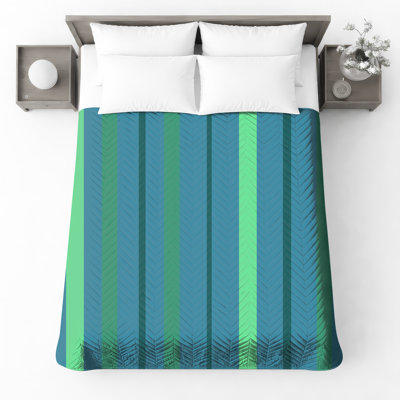 Green Blue Stripes Quilted Bedspread All Sizes