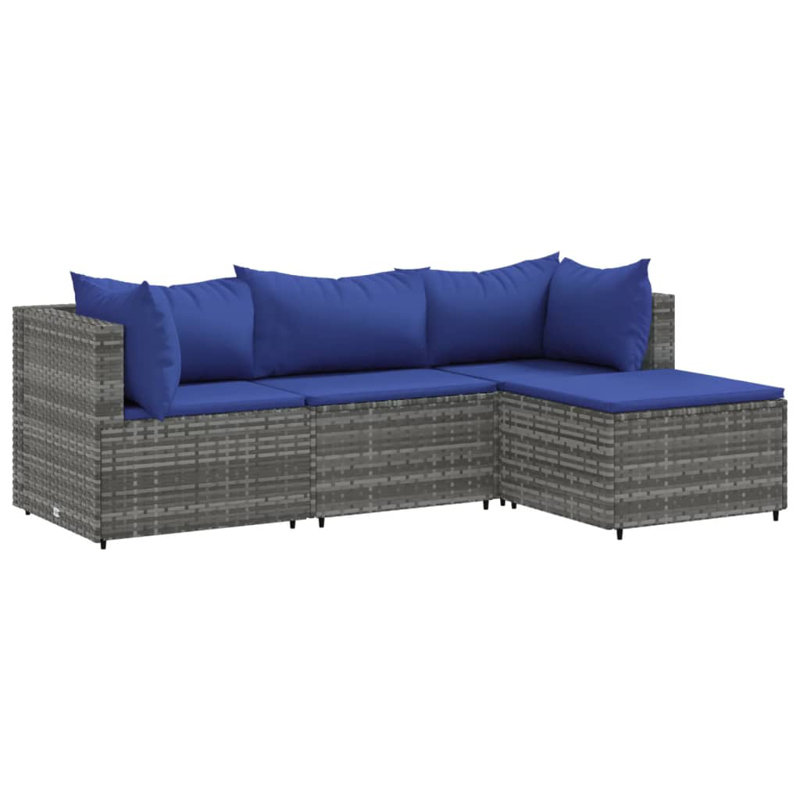 Ebern Designs Patio Lounge Set With Cushions Poly Rattan, Gray, Anthracite, 3