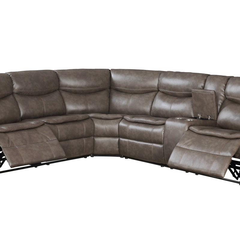 Canapé modulaire inclinable manuel en simili cuir Tavin avec console porte-gobelet taupe