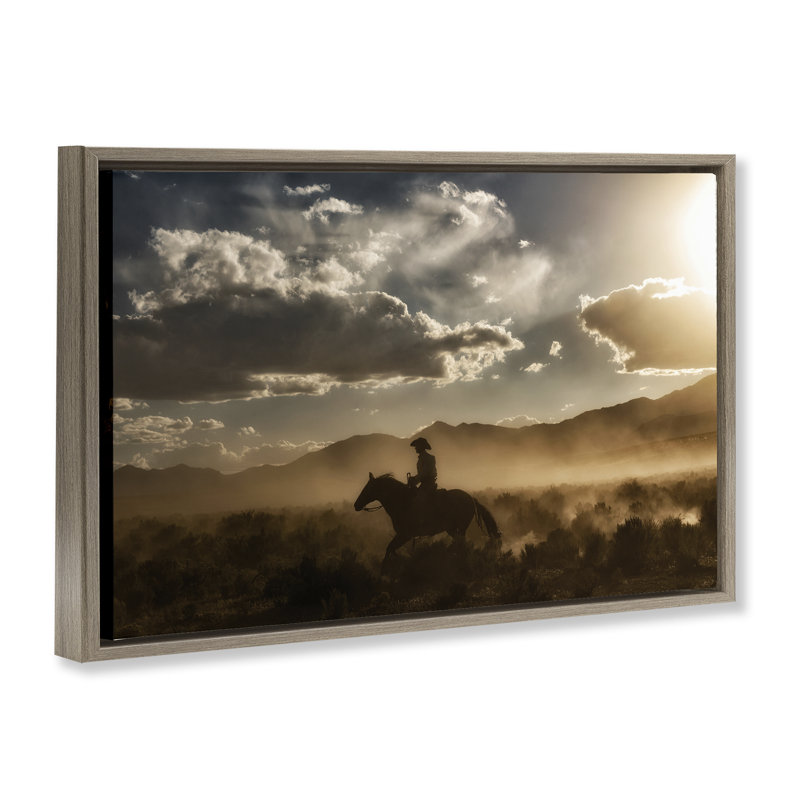 «Cowboy Jockey & Shining Sun», art mural encadré sur toile flottante, design par PHBurchett, H 21 po x l 31 po