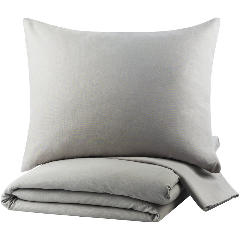Ensemble de housse de couette réversible 3 pièces en lin pia, Housse de couette pour grand lit et 2 taies décor, Gris clair