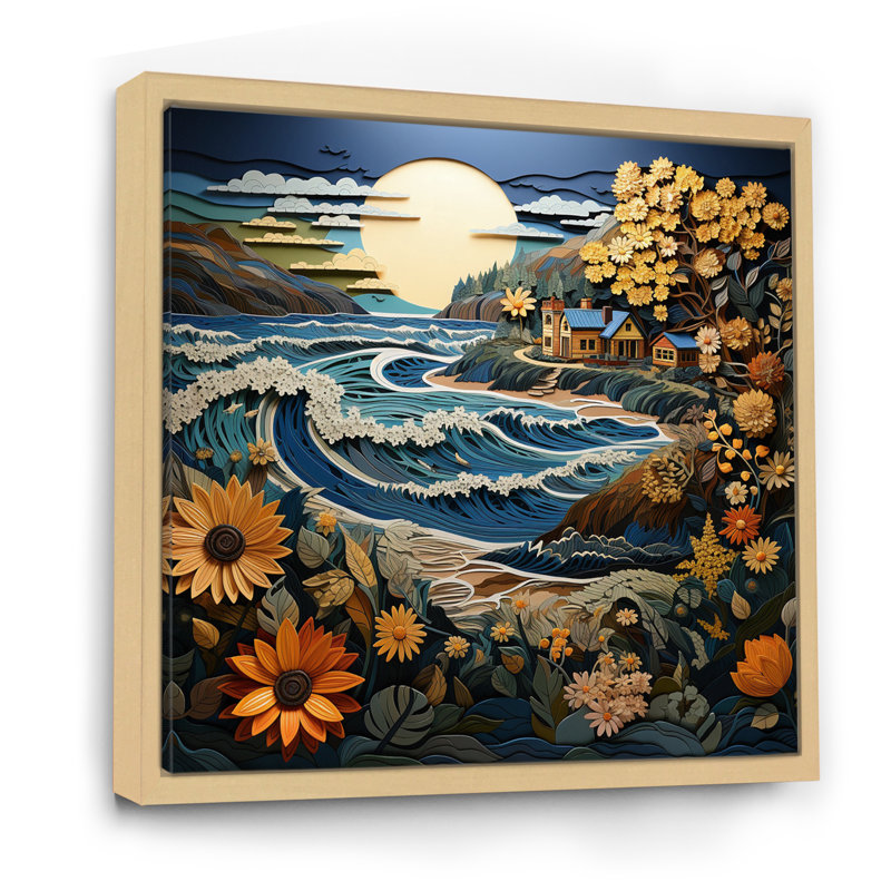 Coasterc Seaside Retreat Papercut - Imprimé, Cadre naturel flottant, H 24 po x l 24 po x P 1 po
