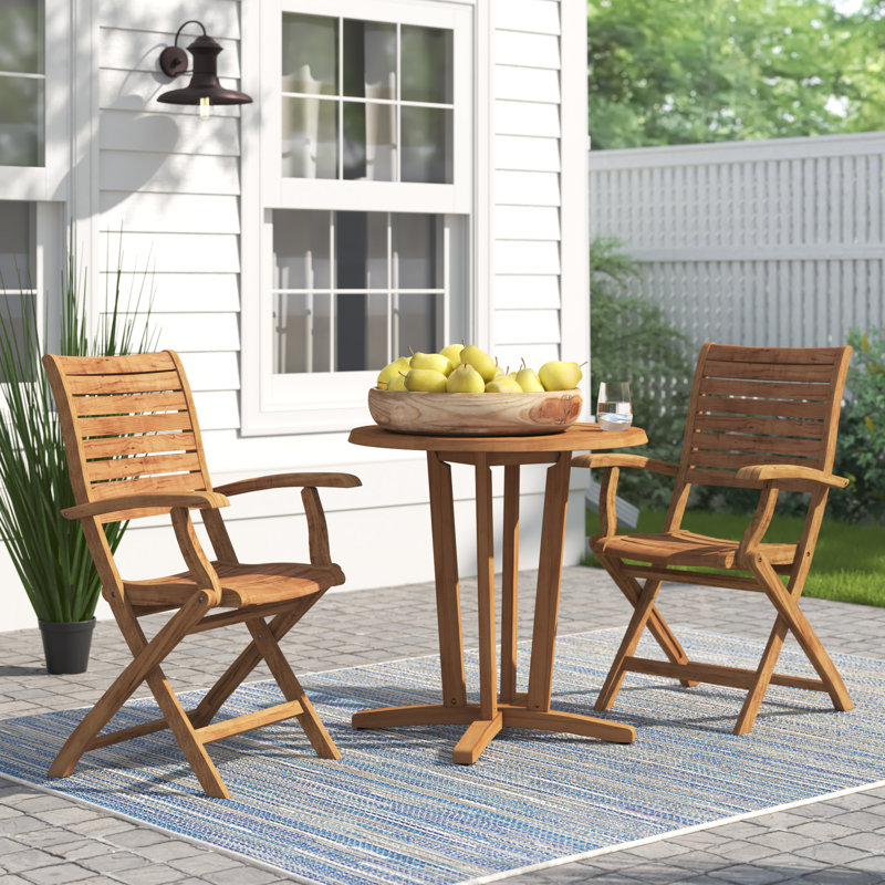 Brote 2 - Person Teak Wood Patio Dining Set with Round Table